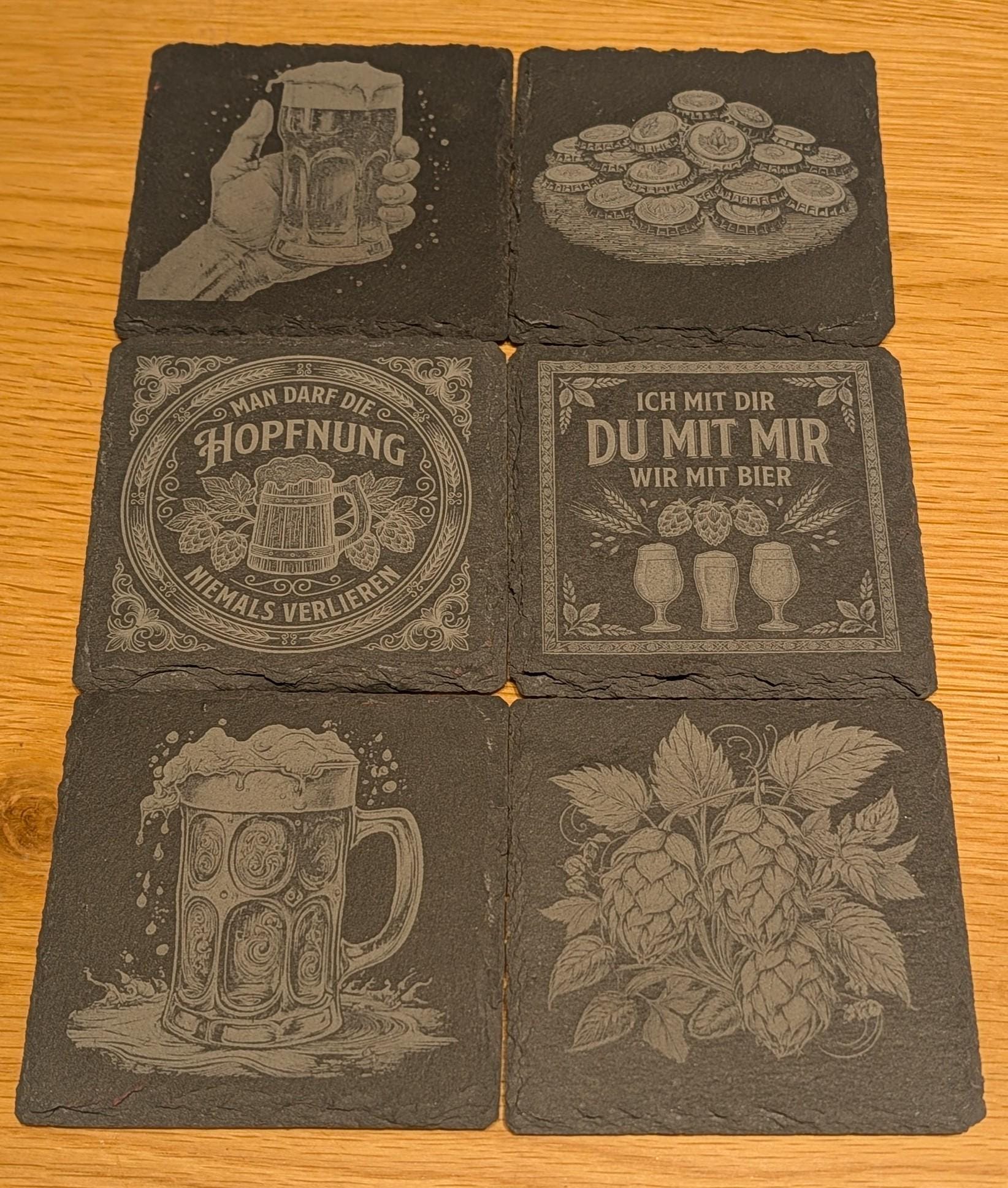 6er-Pack Premium Schiefer-Untersetzer "Bierkultur" – Rustikale Eleganz für Bierliebhaber