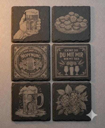 6er-Pack Premium Schiefer-Untersetzer "Bierkultur" – Rustikale Eleganz für Bierliebhaber