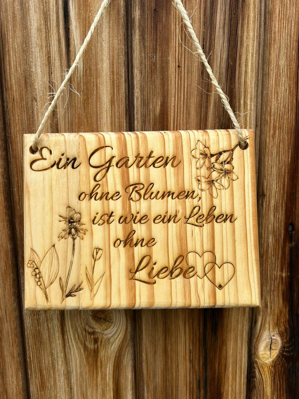 Handgefertigtes Holzschild mit Spruch & Lasergravur – Geöltes Leimholz – Individuelle Gartendeko- und Geschenkidee