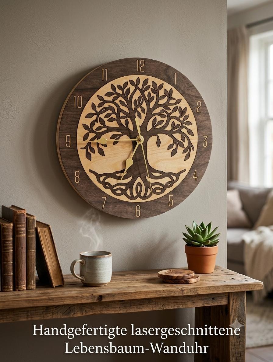 Handgemachte Holz-Wanduhr „Lebensbaum“ – Stilvolle Naturschönheit für dein Zuhause