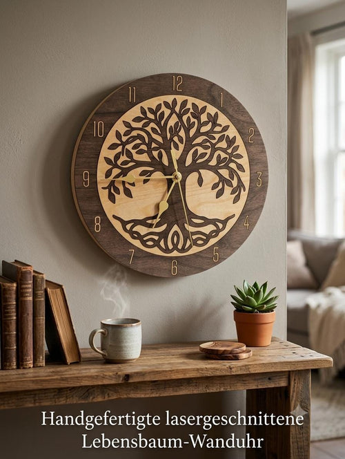 Handgemachte Holz-Wanduhr „Lebensbaum“ – Stilvolle Naturschönheit für dein Zuhause