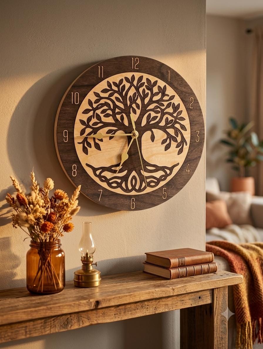 Handgemachte Holz-Wanduhr „Lebensbaum“ – Stilvolle Naturschönheit für dein Zuhause
