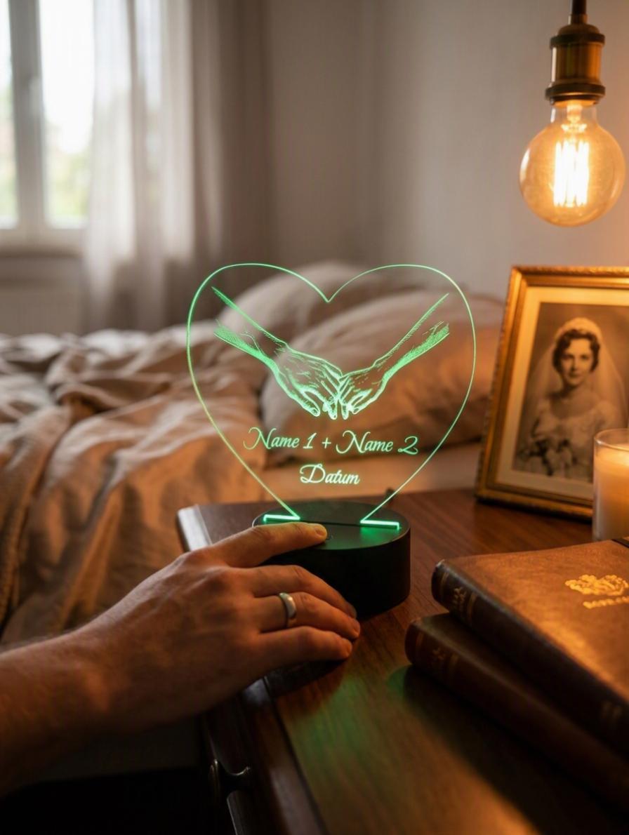 Personalisierte 3D LED-Lampe in Herzform mit Gravur – Individuelles Geschenk für Paare zu Hochzeit, Jahrestag & Valentinstag