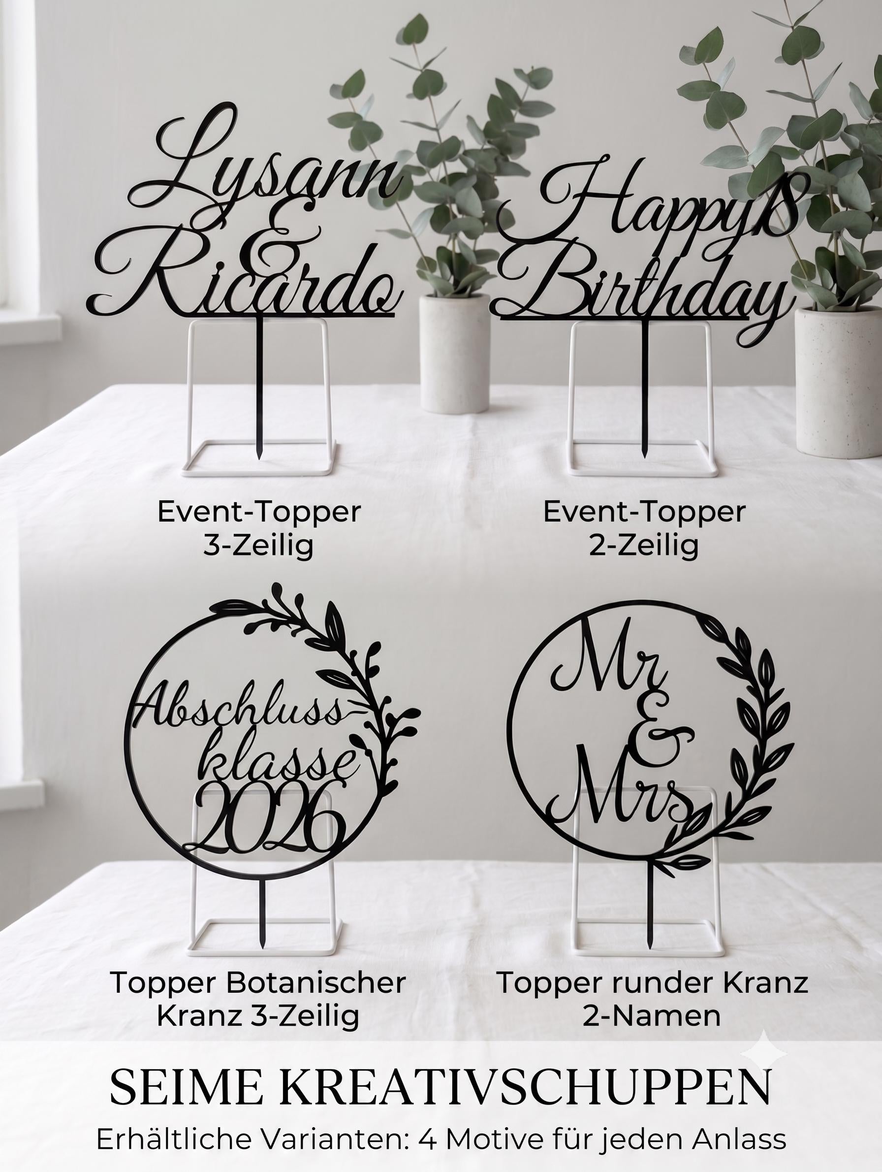 Personalisierter Torten-Topper aus Acrylglas | Mehrere Motive zur Auswahl (ca. 20 cm) – Cake Topper Geburtstag, Hochzeit, Abschluss