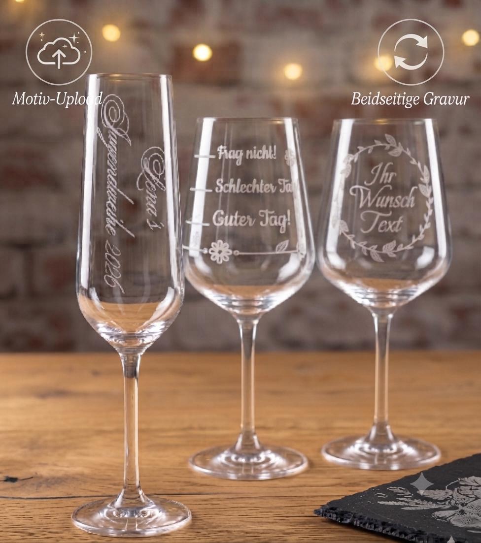 Personalisierte Gläser mit Gravur | Sektglas Jugendweihe, Weinglas Stimmungsbarometer o. Wunschtext-Geschenk | Hochwertiges Kristallglas