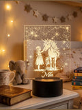Seime-Kreativschuppen personalisierte LED-Lampe aus Acryl mit Mädchen und Einhorn Motiv für das Kinderzimmer