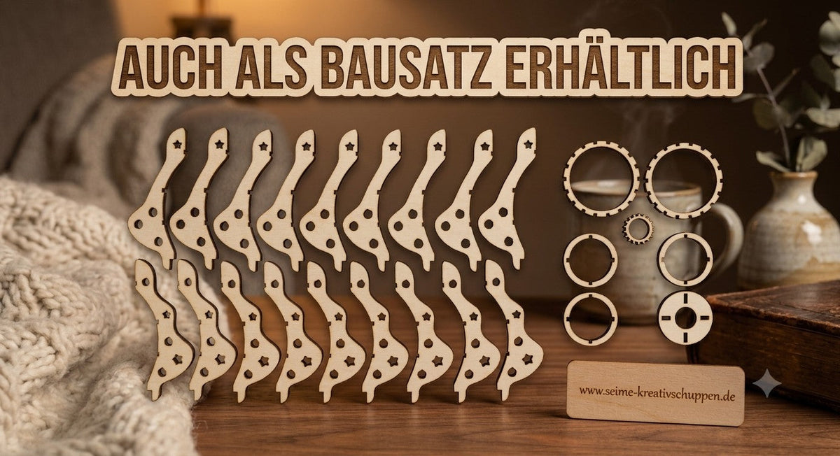 Seime-Kreativschuppen DIY-Bausatz für ein hölzernes Tannenbaum-Windlicht aus Linden-Sperrholz mit Stern-Ausstanzungen